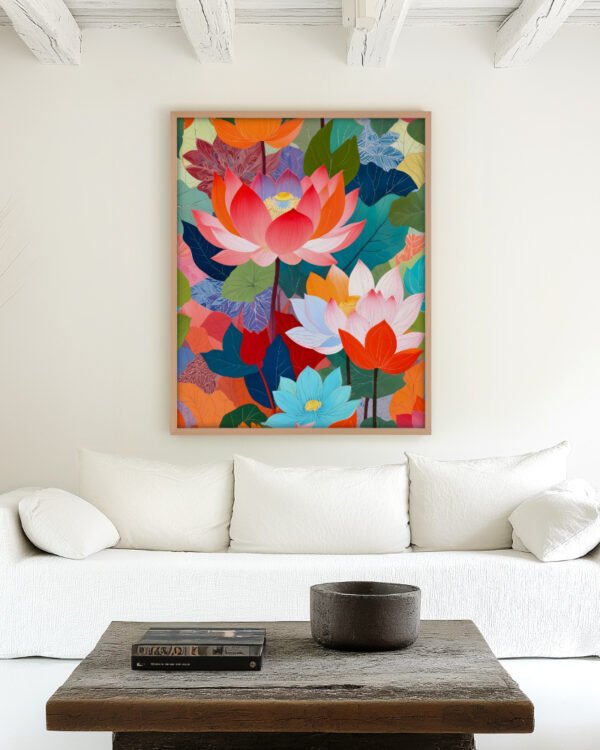Shop Lotus Garden Painting Floral Botanical Nature Art Print, Canvas Print, Commercial digital license & Instant download printable - exclusively available at 83oranges.com by artist Uma Gokhale India
