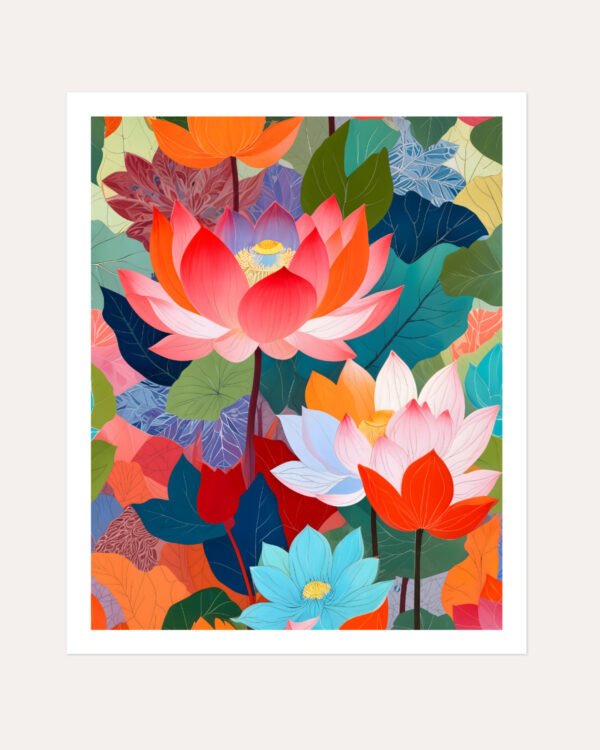 Shop Lotus Garden Painting Floral Botanical Nature Art Print, Canvas Print, Commercial digital license & Instant download printable - exclusively available at 83oranges.com by artist Uma Gokhale India