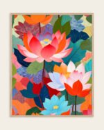 Shop Lotus Garden Painting Floral Botanical Nature Art Print, Canvas Print, Commercial digital license & Instant download printable - exclusively available at 83oranges.com by artist Uma Gokhale India