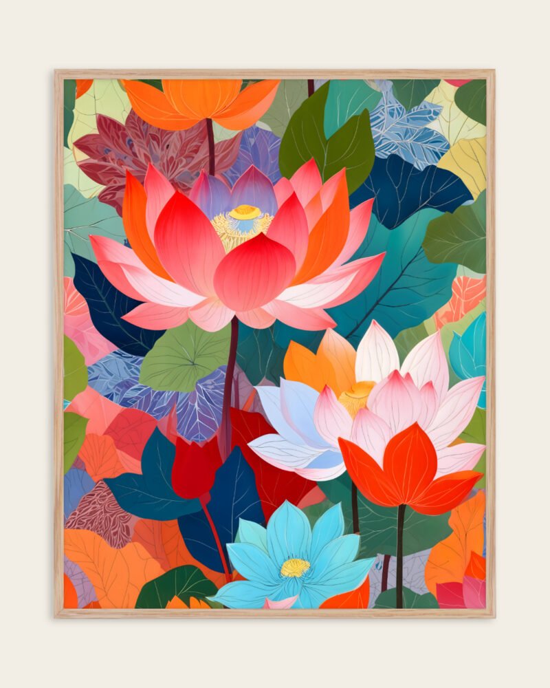Shop Lotus Garden Painting Floral Botanical Nature Art Print, Canvas Print, Commercial digital license & Instant download printable - exclusively available at 83oranges.com by artist Uma Gokhale India