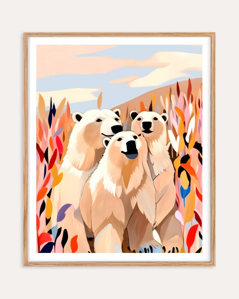 Shop Polar bears animals wildlife winter friends painting Art Print, Canvas Print, Commercial digital license & Instant download printable - exclusively available at 83oranges.com by artist Uma Gokhale India