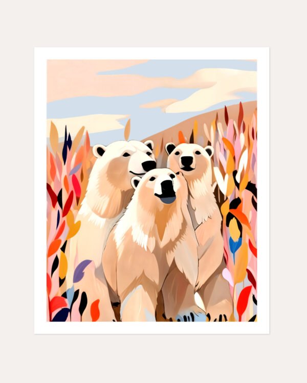 Shop Polar bears animals wildlife winter friends painting Art Print, Canvas Print, Commercial digital license & Instant download printable - exclusively available at 83oranges.com by artist Uma Gokhale India