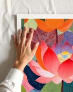 Shop Lotus Garden Painting Floral Botanical Nature Art Print, Canvas Print, Commercial digital license & Instant download printable - exclusively available at 83oranges.com by artist Uma Gokhale India