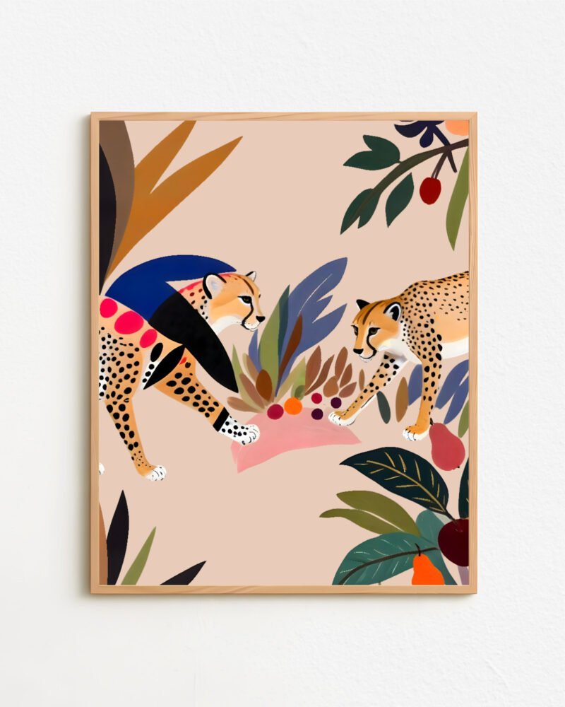 Shop Cheetah colorful jungle picnic botanical nature painting Art Print, Canvas Print & Fabric Print - exclusively available at 83oranges.com by artist Uma Gokhale India