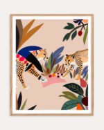 Shop Cheetah colorful jungle picnic botanical nature painting Art Print, Canvas Print, Commercial digital license & Instant download printable - exclusively available at 83oranges.com by artist Uma Gokhale India