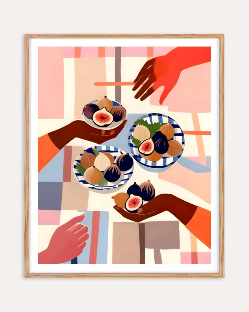 Shop Figs & fika - party tabletop eclectic bohemian painting small batch graphic Art Print, Canvas Print, Commercial digital license & Instant download printable - exclusively available at 83oranges.com by artist Uma Gokhale India