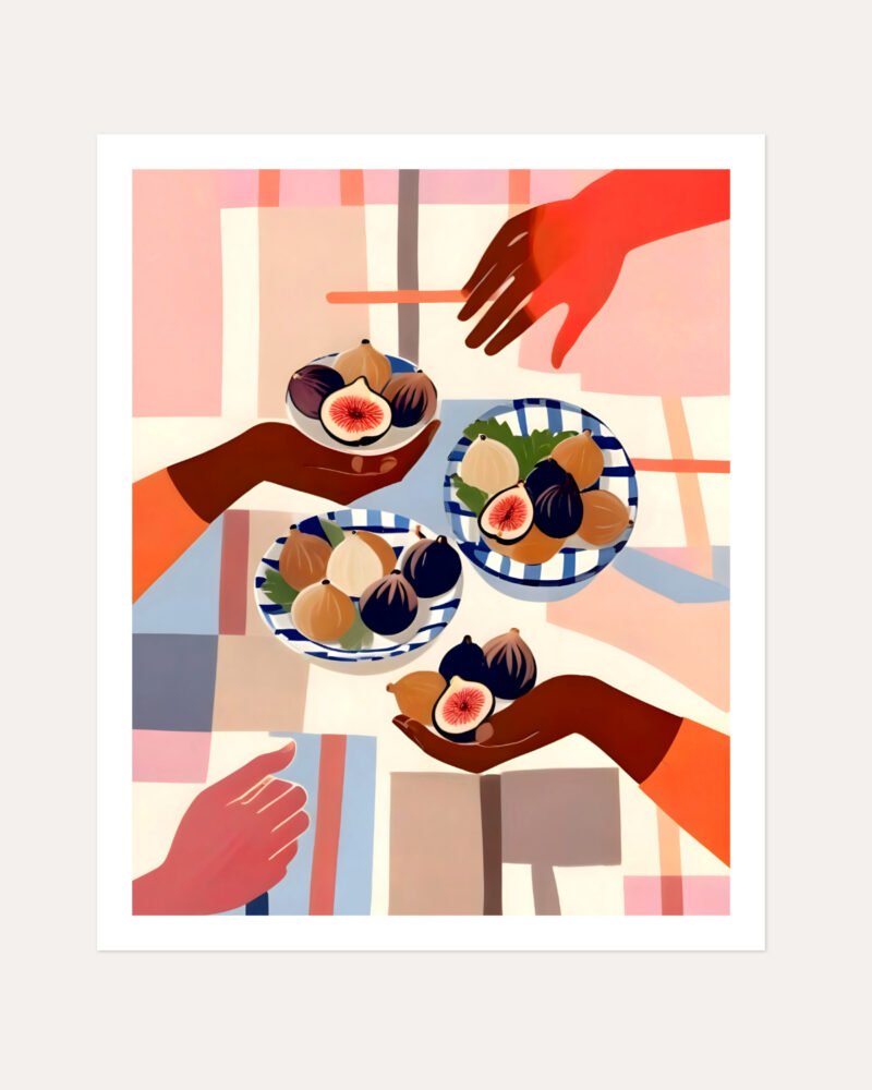 Shop Figs & fika - party tabletop eclectic bohemian painting small batch graphic Art Print, Canvas Print, Commercial digital license & Instant download printable - exclusively available at 83oranges.com by artist Uma Gokhale India