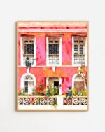 Shop Goa Tropical Architecture Morocco Pink Buildings Monkeys Art Print, Canvas Print & Fabric Print - exclusively available at 83oranges.com by artist Uma Gokhale India