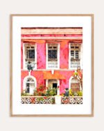 Shop Goa Tropical Architecture Morocco Pink Buildings Monkeys Art Print, Canvas Print, Commercial digital license & Instant download printable - exclusively available at 83oranges.com by artist Uma Gokhale India