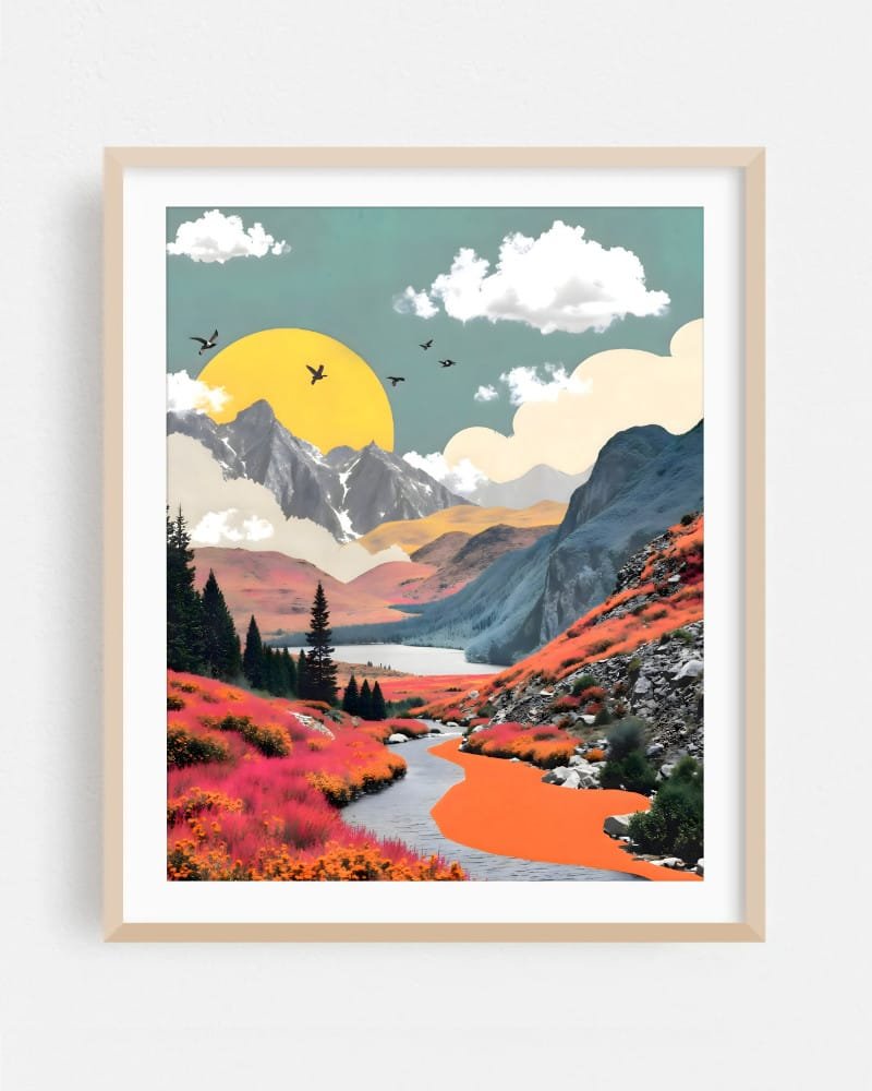 Shop abstract mountain collage nature landscape small batch graphic Art Print, Canvas Print & Fabric Print - exclusively available at 83oranges.com by artist Uma Gokhale India