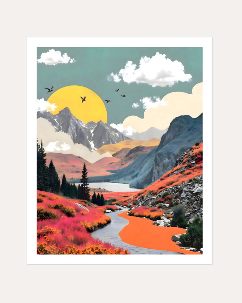 Shop abstract mountain collage nature landscape small batch graphic Art Print, Canvas Print, Commercial digital license & Instant download printable - exclusively available at 83oranges.com by artist Uma Gokhale India