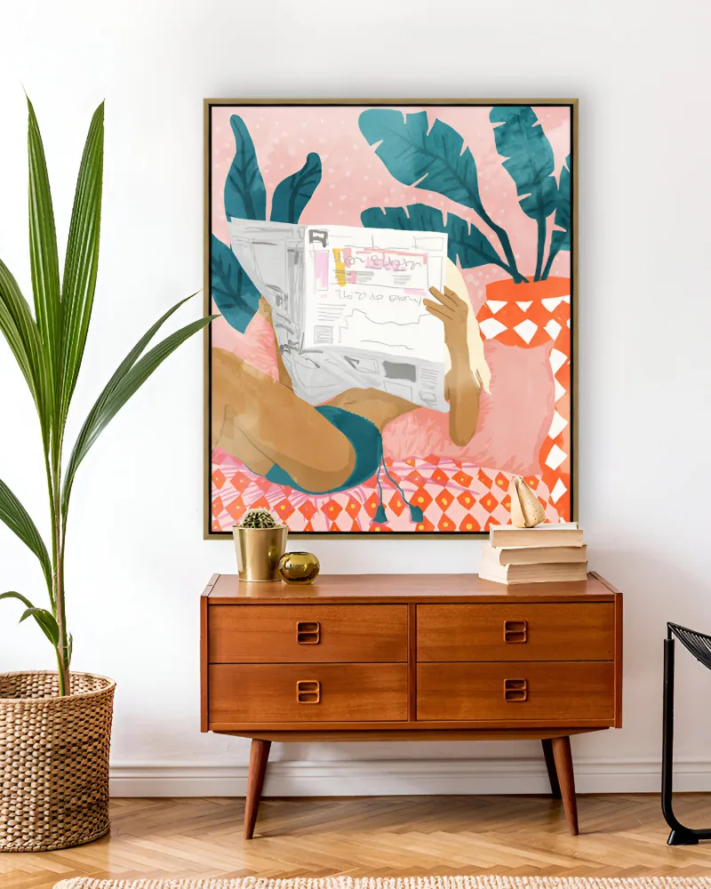 Shop modern bohemian newspaper summer painting Art Print, Canvas Print & Fabric Print - exclusively available at 83oranges.com by artist Uma Gokhale India