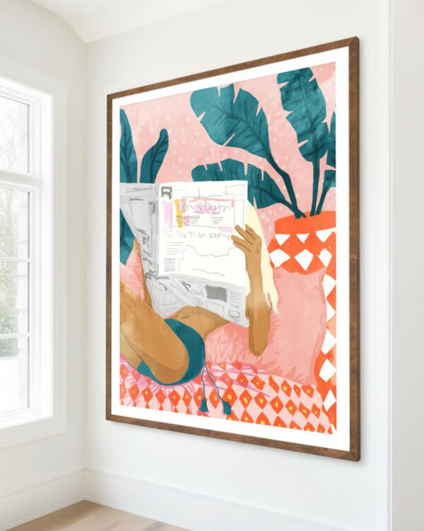 Shop modern bohemian newspaper summer painting Art Print, Canvas Print & Fabric Print - exclusively available at 83oranges.com by artist Uma Gokhale India