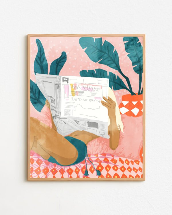 Shop modern bohemian newspaper summer painting Art Print, Canvas Print & Fabric Print - exclusively available at 83oranges.com by artist Uma Gokhale India