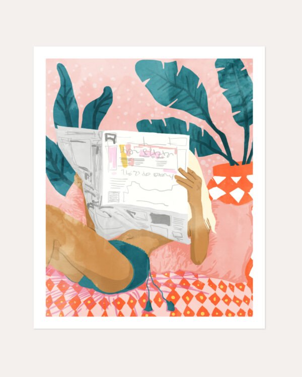 Shop modern bohemian newspaper summer painting Art Print, Canvas Print, Commercial digital license & Instant download printable - exclusively available at 83oranges.com by artist Uma Gokhale India
