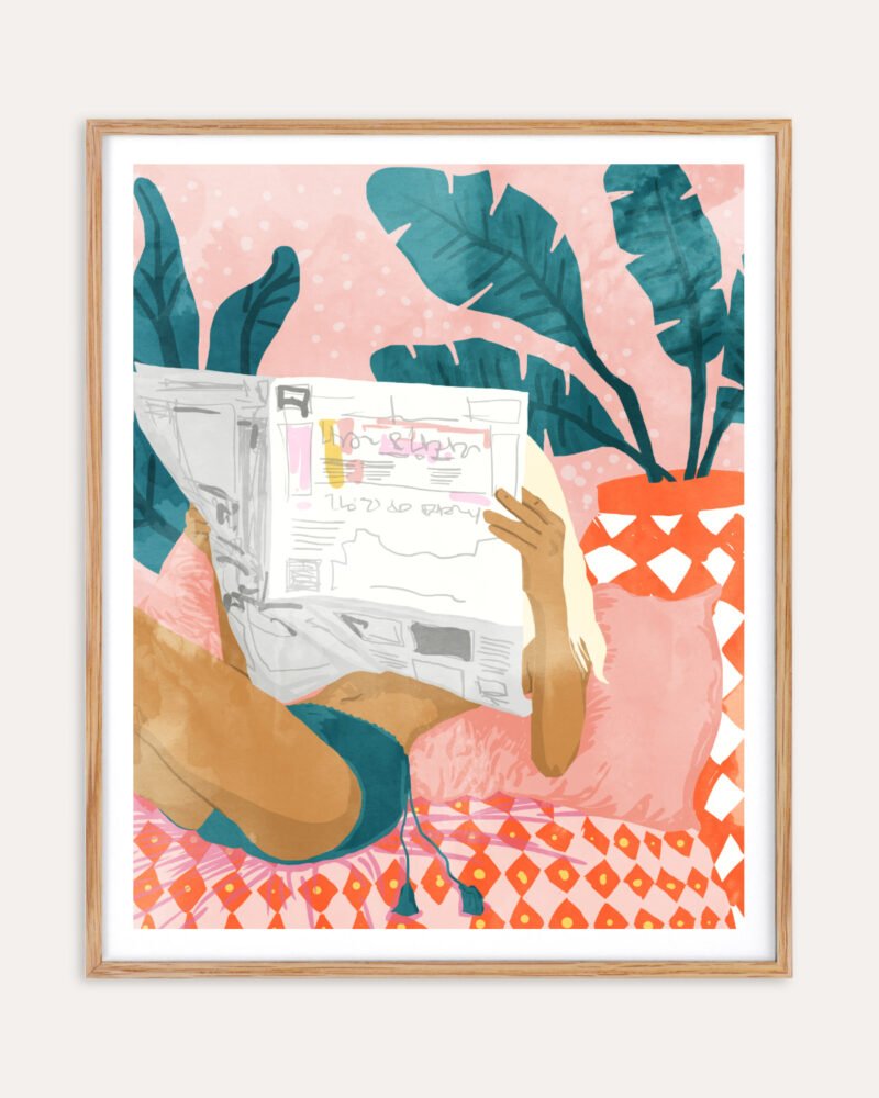 Shop modern bohemian newspaper summer painting Art Print, Canvas Print, Commercial digital license & Instant download printable - exclusively available at 83oranges.com by artist Uma Gokhale India