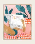 Shop modern bohemian newspaper summer painting Art Print, Canvas Print, Commercial digital license & Instant download printable - exclusively available at 83oranges.com by artist Uma Gokhale India