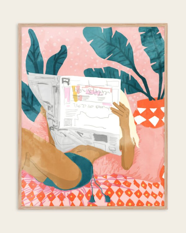 Shop modern bohemian newspaper summer painting Art Print, Canvas Print, Commercial digital license & Instant download printable - exclusively available at 83oranges.com by artist Uma Gokhale India