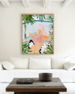 Shop Spa bath tub with pet cats small batch Art Print, Canvas Print, Commercial digital license & Instant download printable- exclusively available at 83oranges.com by artist Uma Gokhale India