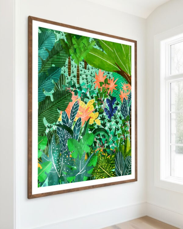 Shop Dense Forest Lush Botanical Nature Jungle Painting Oak Framed Art Print, Canvas Print, Commercial digital license & Instant download printable - available at 83oranges.com by artist Uma Gokhale India