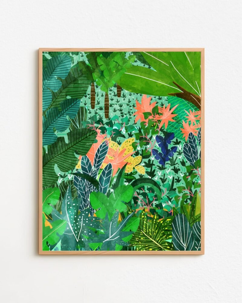 Shop Dense Forest Lush Botanical Nature Jungle Painting Oak Framed Art Print, Canvas Print - available at 83oranges.com by artist Uma Gokhale India