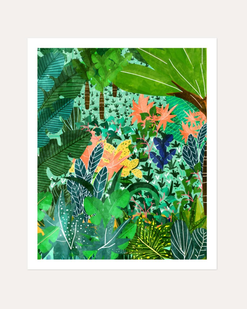 Shop Dense Forest Lush Botanical Nature Jungle Painting Oak Framed Art Print, Canvas Print, Commercial digital license & Instant download printable - available at 83oranges.com by artist Uma Gokhale India
