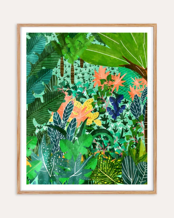 Shop Dense Forest Lush Botanical Nature Jungle Painting Oak Framed Art Print, Canvas Print, Commercial digital license & Instant download printable - available at 83oranges.com by artist Uma Gokhale India