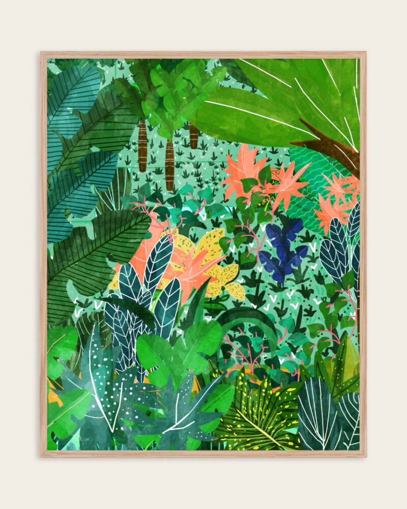 Shop Dense Forest Lush Botanical Nature Jungle Painting Oak Framed Art Print, Canvas Print, Commercial digital license & Instant download printable - available at 83oranges.com by artist Uma Gokhale India