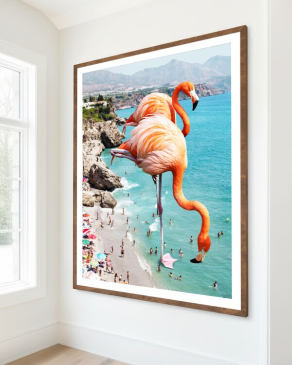 Shop Flamingos on the beach surrealism photography Art Print, Canvas Print, Commercial digital license & Instant download printable - exclusively available at 83oranges.com by artist Uma Gokhale India