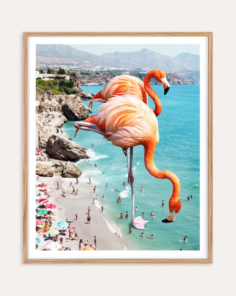 Shop Flamingos on the beach surrealism photography Art Print, Canvas Print, Commercial digital license & Instant download printable - exclusively available at 83oranges.com by artist Uma Gokhale India