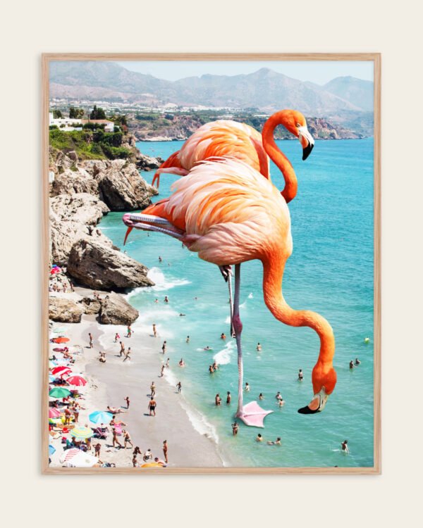 Shop Flamingos on the beach surrealism photography Art Print, Canvas Print, Commercial digital license & Instant download printable - exclusively available at 83oranges.com by artist Uma Gokhale India