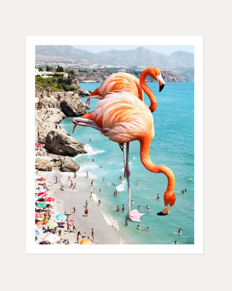 Shop Flamingos on the beach surrealism photography Art Print, Canvas Print, Commercial digital license & Instant download printable - exclusively available at 83oranges.com by artist Uma Gokhale India