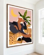 Shop Bohemian Woman with leopards modern boho Fashion Tropical Art Print, Canvas Print, Commercial digital license & Instant download printable - exclusively available at 83oranges.com by artist Uma Gokhale India