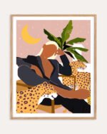 Shop Bohemian Woman with leopards modern boho Fashion Tropical Art Print, Canvas Print, Commercial digital license & Instant download printable - exclusively available at 83oranges.com by artist Uma Gokhale Indialatets