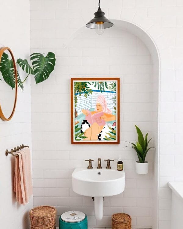 Shop Spa bath tub with pet cats small batch Art Print, Canvas Print & Fabric Print - exclusively available at 83oranges.com by artist Uma Gokhale Indiav