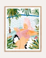 Shop Spa bath tub with pet cats small batch Art Print, Canvas Print, Commercial digital license & Instant download printable- exclusively available at 83oranges.com by artist Uma Gokhale India