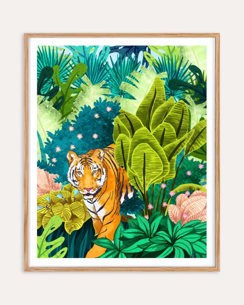 Shop jungle tiger wildlife forest small batch Art Print, Canvas Print, Commercial digital license & Instant download printable - exclusively available at 83oranges.com by artist Uma Gokhale India