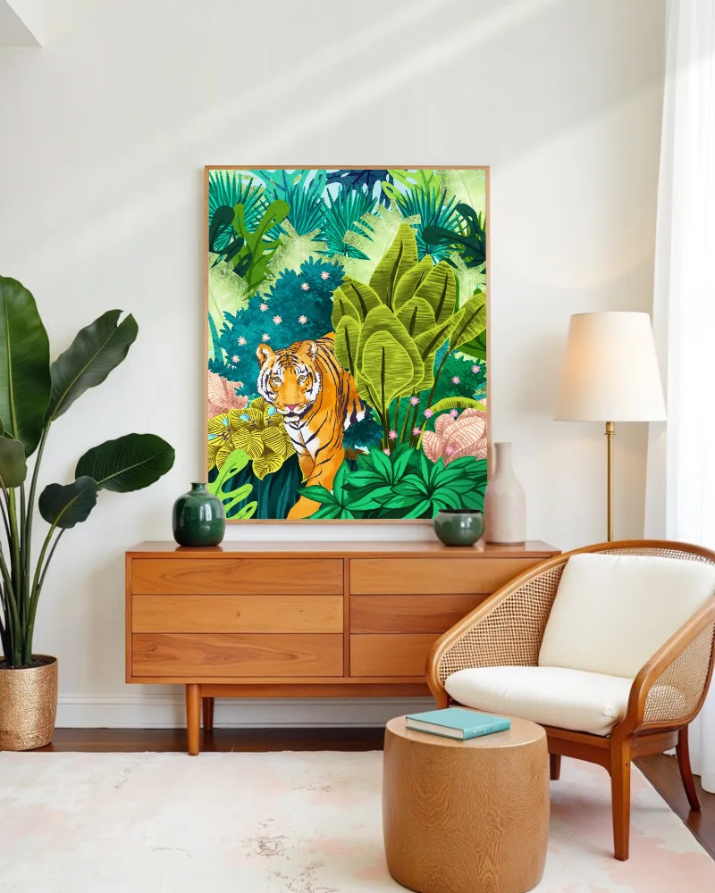 Shop jungle tiger wildlife forest small batch Art Print, Canvas Print & Fabric Print - exclusively available at 83oranges.com by artist Uma Gokhale India