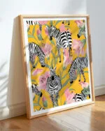 Shop Zebra Stripes Yellow Botanical Jungle Painting Art Print, Canvas Print - available at 83oranges.com by artist Uma Gokhale India