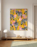 Shop Zebra Stripes Yellow Botanical Jungle Painting Art Print, Canvas Print, Commercial digital license & Instant download printable - available at 83oranges.com by artist Uma Gokhale India