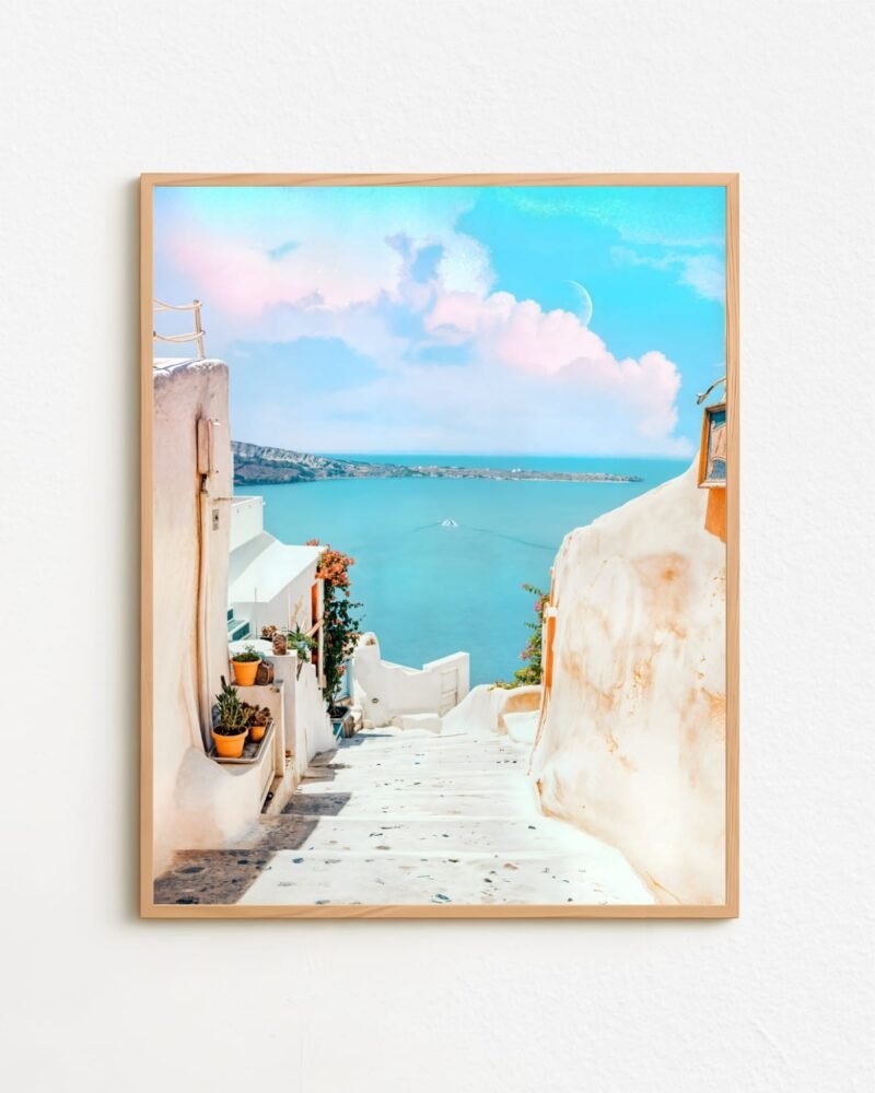 Shop Greece Santorini beachy summer travel ocean scenic pastel Art Print, Canvas Print & Fabric Print - exclusively available at 83oranges.com by artist Uma Gokhale India