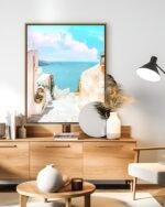 Shop Greece Santorini beachy summer travel ocean scenic pastel Art Print, Canvas Print & Fabric Print - exclusively available at 83oranges.com by artist Uma Gokhale India