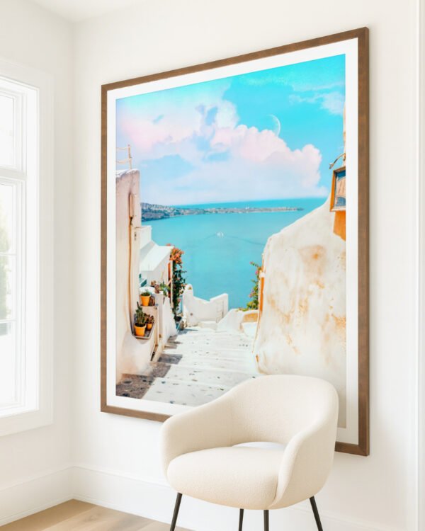 Shop Scenic Greece Santorini beachy summer travel ocean pastel Art Print, Canvas Print, commercial digital license & instant digital download printable - exclusively available at 83oranges.com by artist Uma Gokhale India
