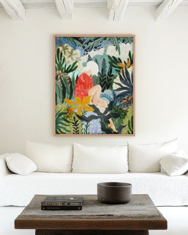 Shop bohemian woman Jungle watercolor Painting Art Print, Canvas Print, Commercial digital license & Instant downloads printable - available at 83oranges.com by artist Uma Gokhale India