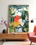 Shop bohemian woman Jungle watercolor Painting Art Print, Canvas Print - available at 83oranges.com by artist Uma Gokhale India