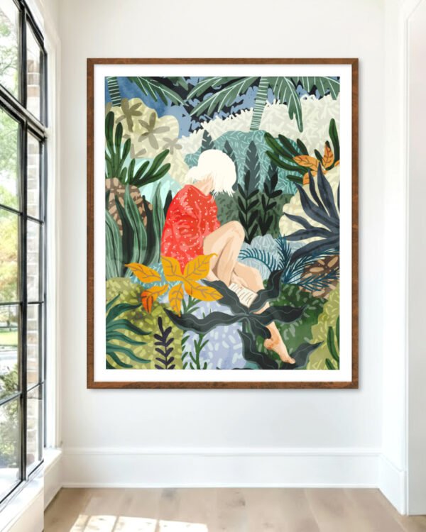 Shop bohemian woman Jungle watercolor Painting Art Print, Canvas Print, Commercial digital license & Instant downloads printable - available at 83oranges.com by artist Uma Gokhale India