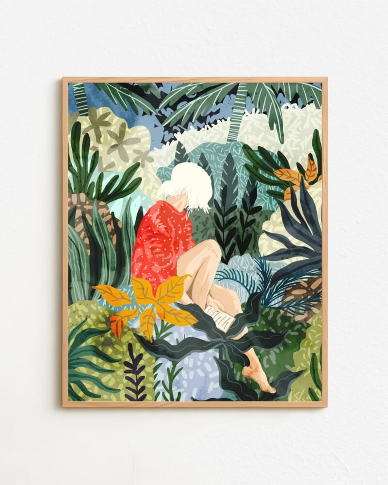 Shop bohemian woman Jungle watercolor Painting Art Print, Canvas Print - available at 83oranges.com by artist Uma Gokhale India