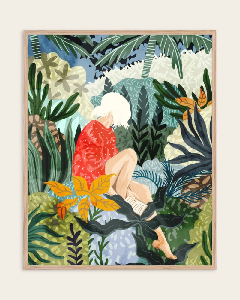 Shop bohemian woman Jungle watercolor Painting Art Print, Canvas Print, Commercial digital license & Instant downloads printable - available at 83oranges.com by artist Uma Gokhale India