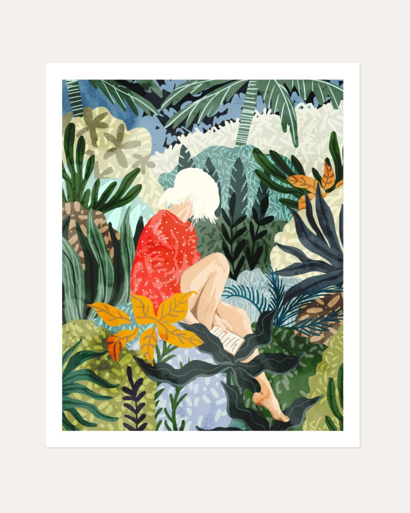 Shop bohemian woman Jungle watercolor Painting Art Print, Canvas Print, Commercial digital license & Instant downloads printable - available at 83oranges.com by artist Uma Gokhale India