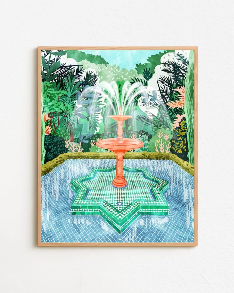 Shop The Fountain of Life Architectural Intricate Garden Painting Art Print, Canvas Print - available at 83oranges.com by artist Uma Gokhale India